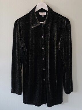 Tradition Collection M Vintage 90s Whimsigoth Boho Velvet Velour Button Shirt